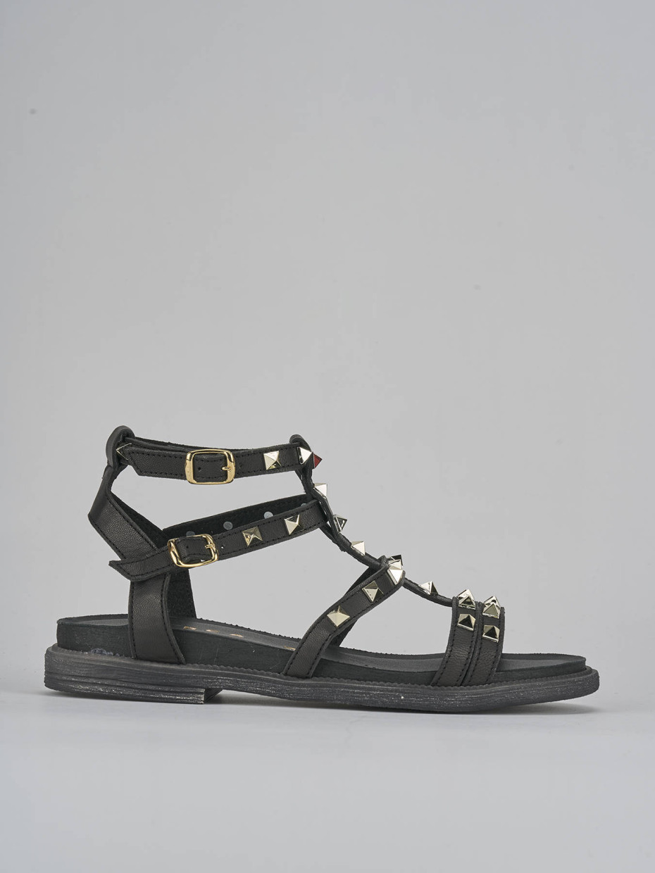 Low heel sandals heel 2 cm black leather