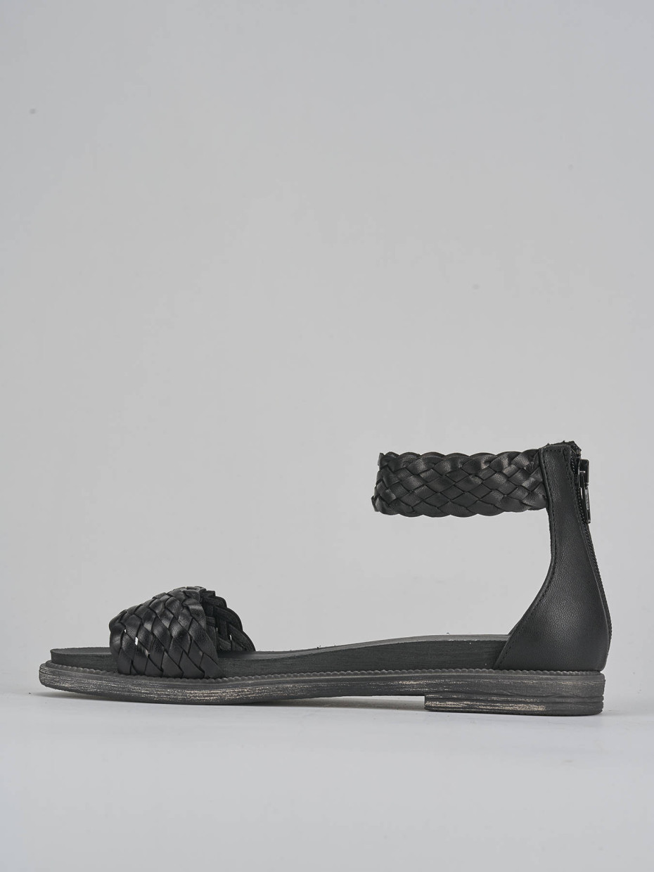 Sandalias de tacón bajo tacón 1 cm negro cuero