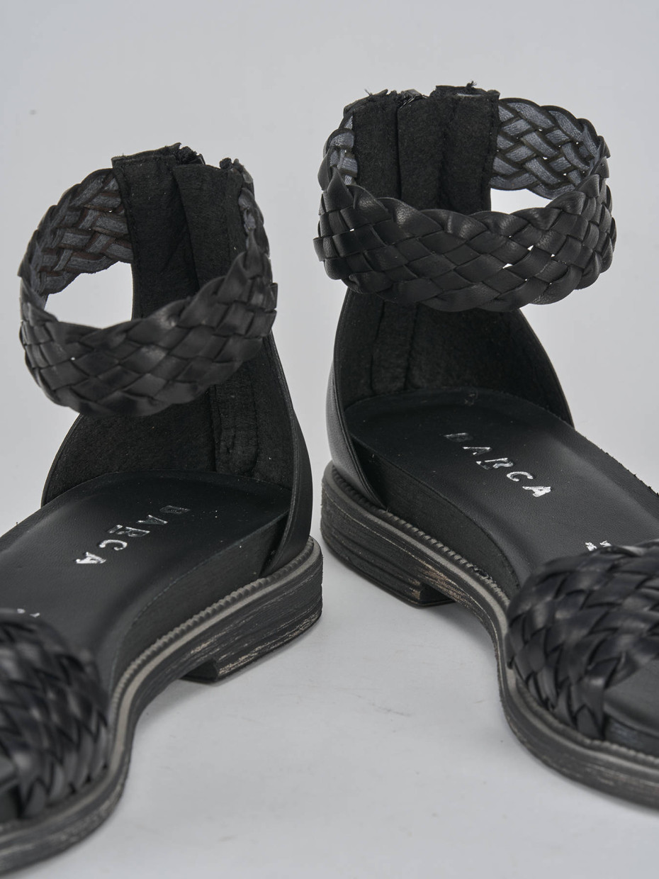 Sandalias de tacón bajo tacón 1 cm negro cuero