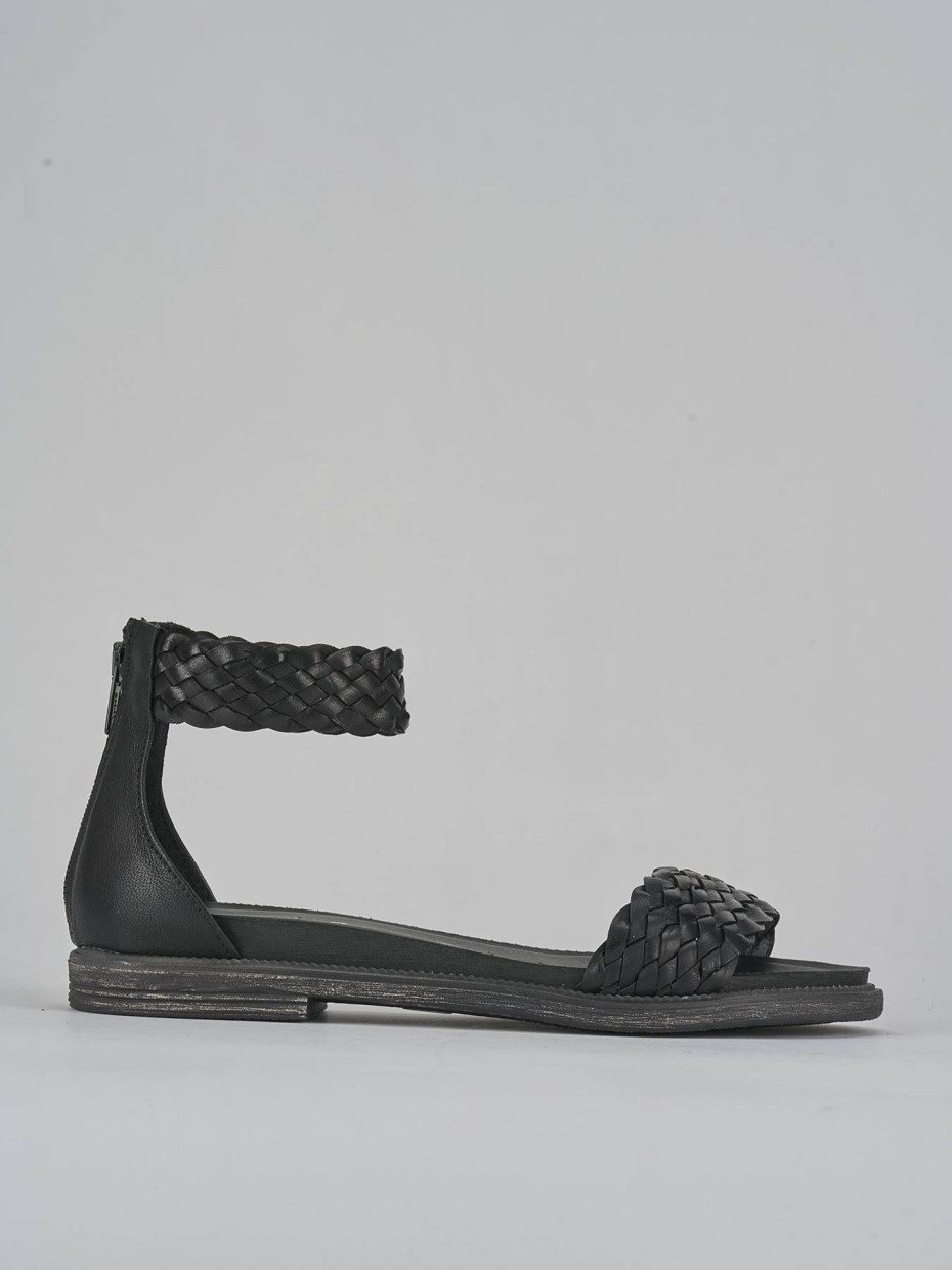 Sandalias de tacón bajo tacón 1 cm negro cuero