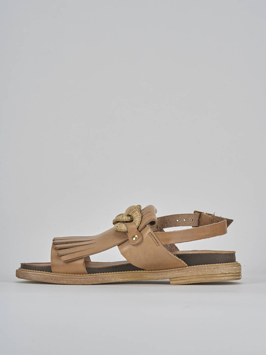 Sandalias de tacón bajo tacón 2 cm marrón cuero