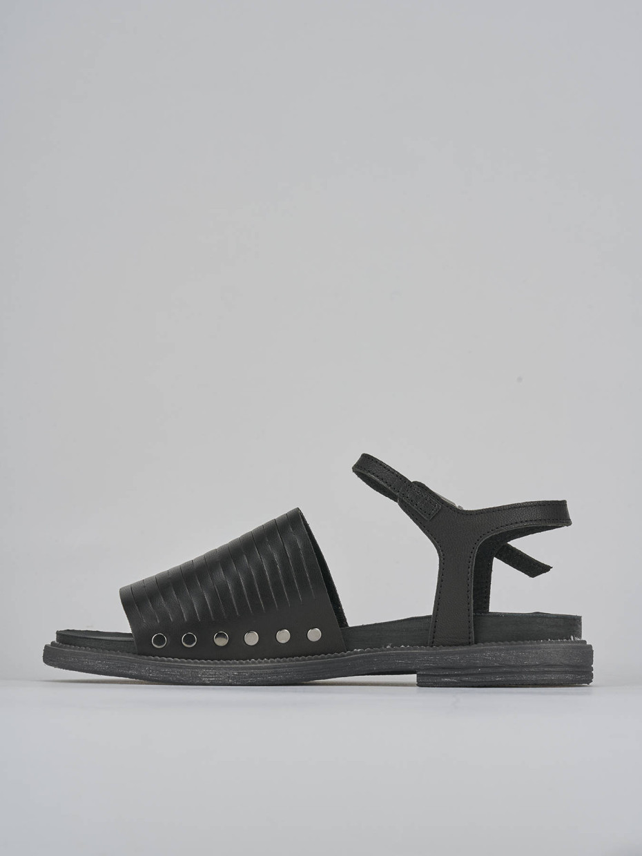 Sandalias de tacón bajo tacón 1 cm negro cuero