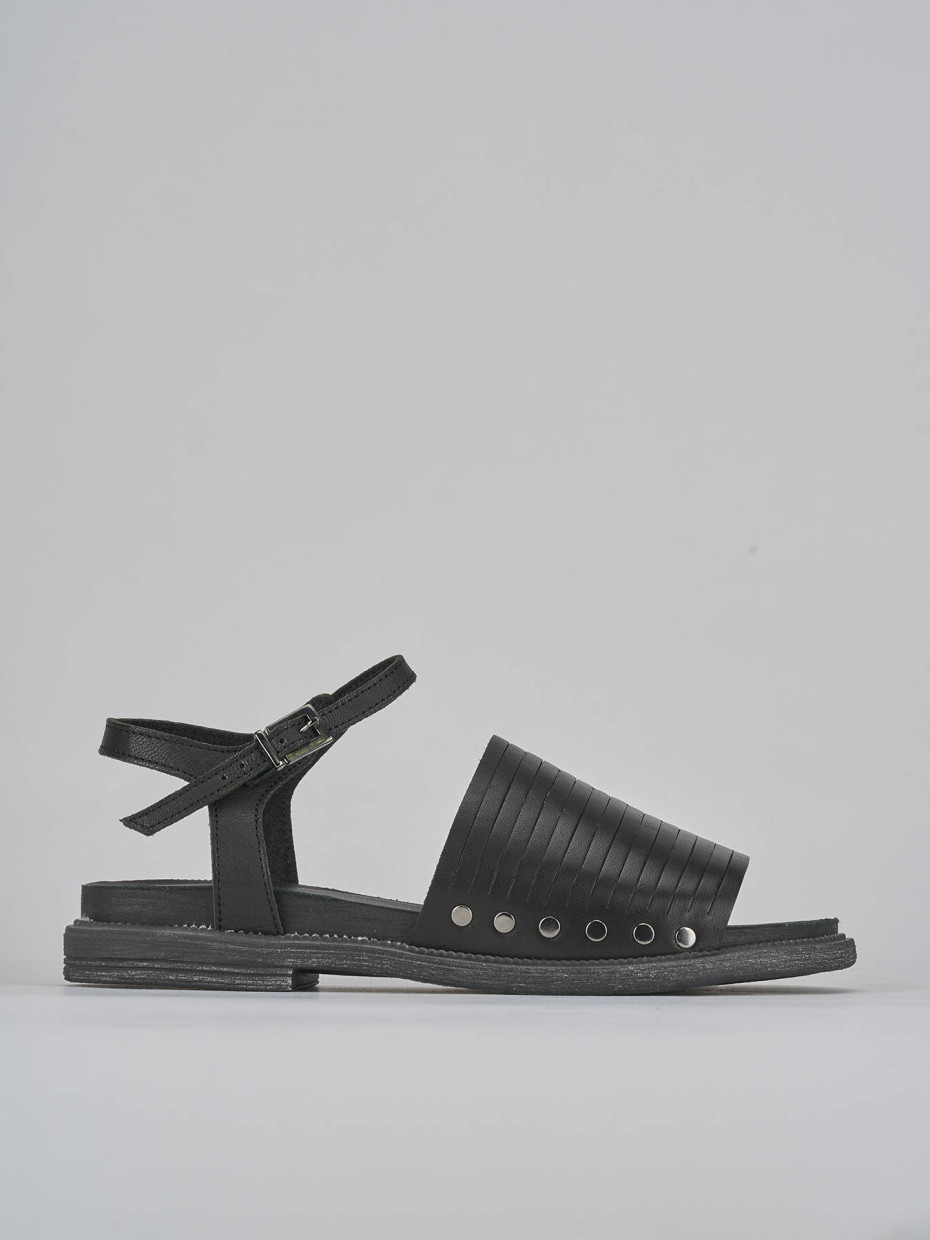Sandalias de tacón bajo tacón 1 cm negro cuero