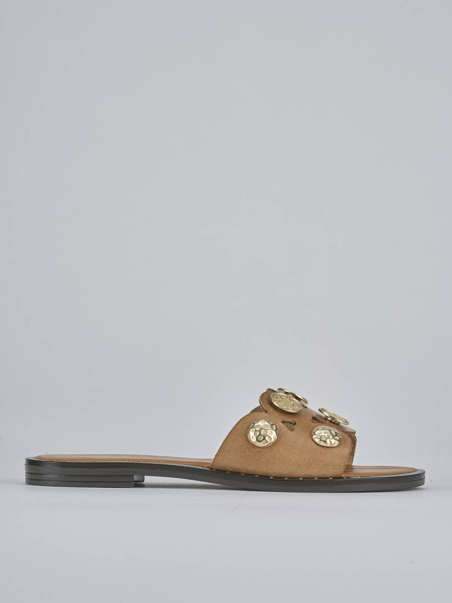 Mules tacón 1 cm marrón cuero