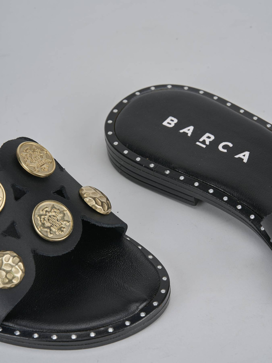 Mules tacón 1 cm negro cuero