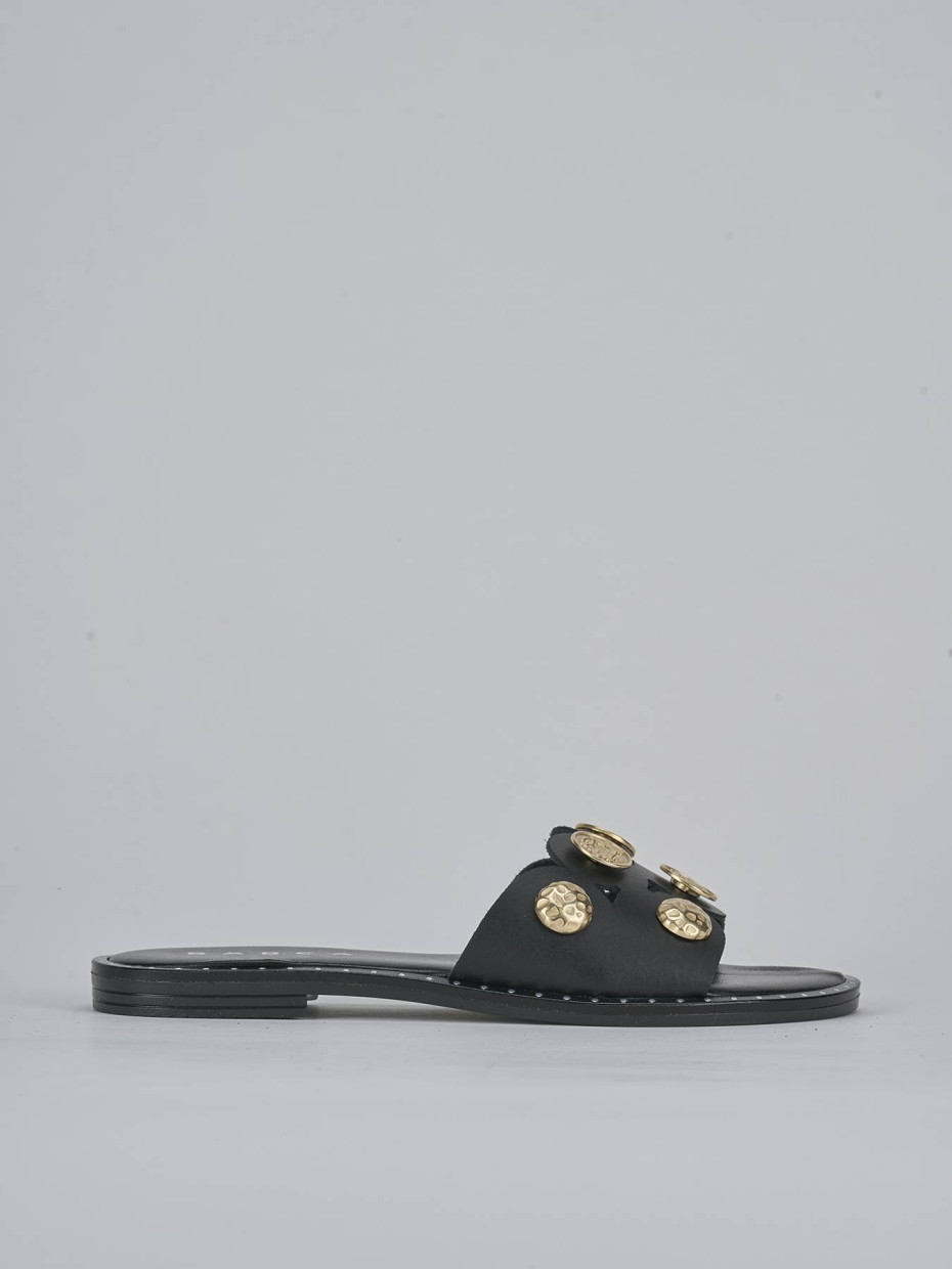 Mules tacón 1 cm negro cuero