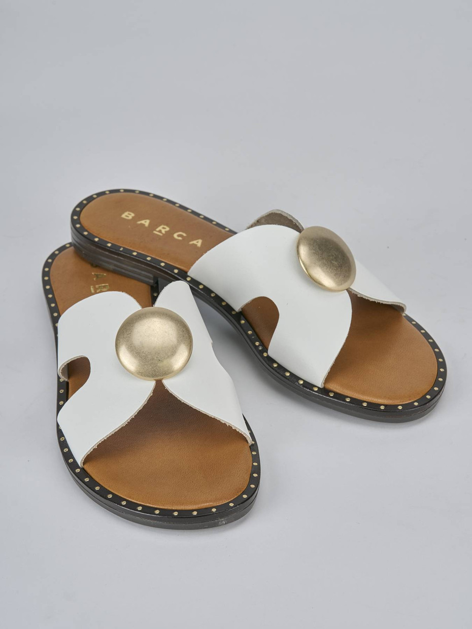 Mules tacón 1 cm blanco cuero