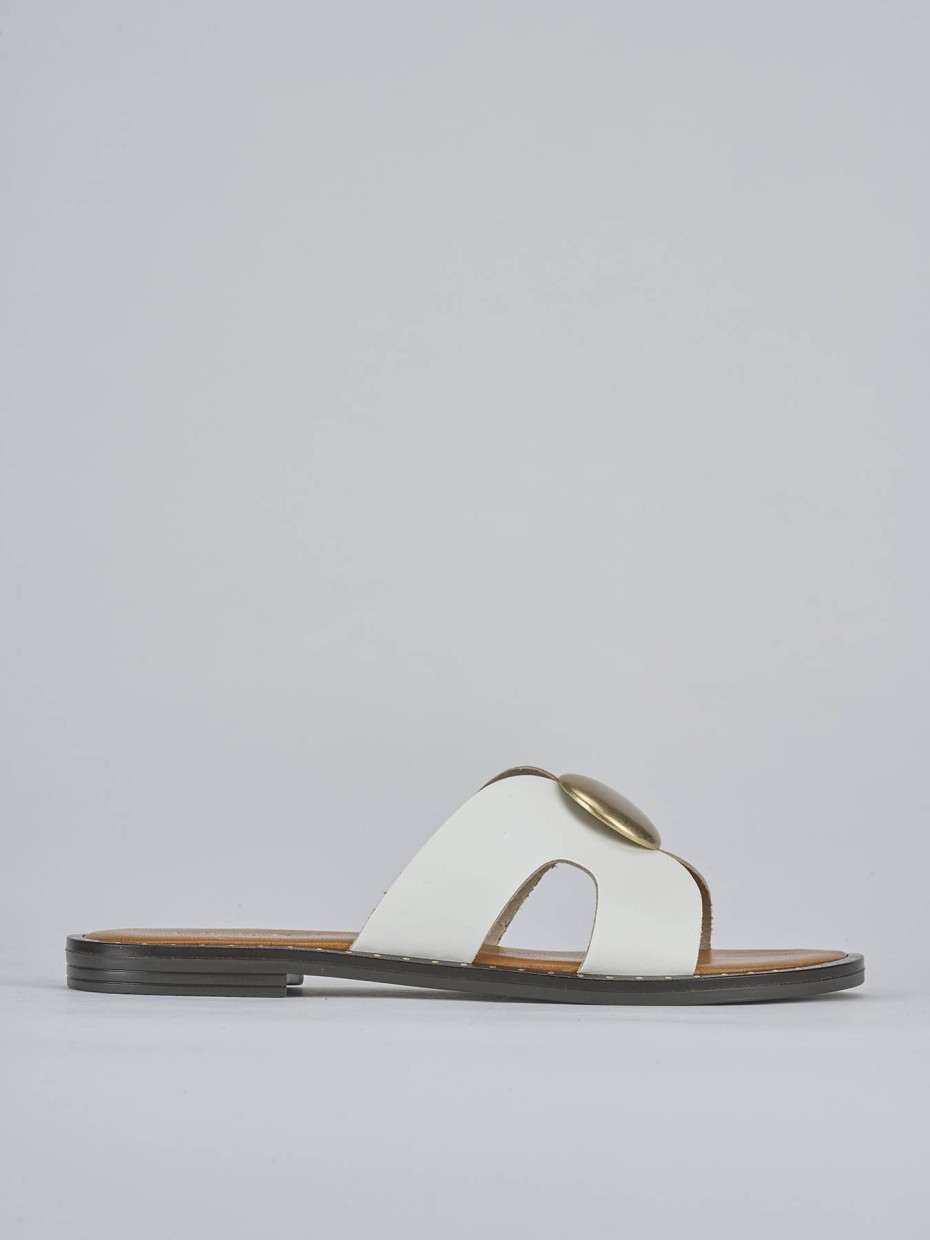 Mules tacón 1 cm blanco cuero