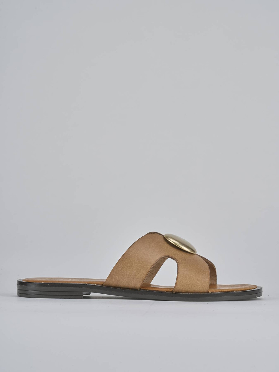 Mules tacón 1 cm marrón cuero