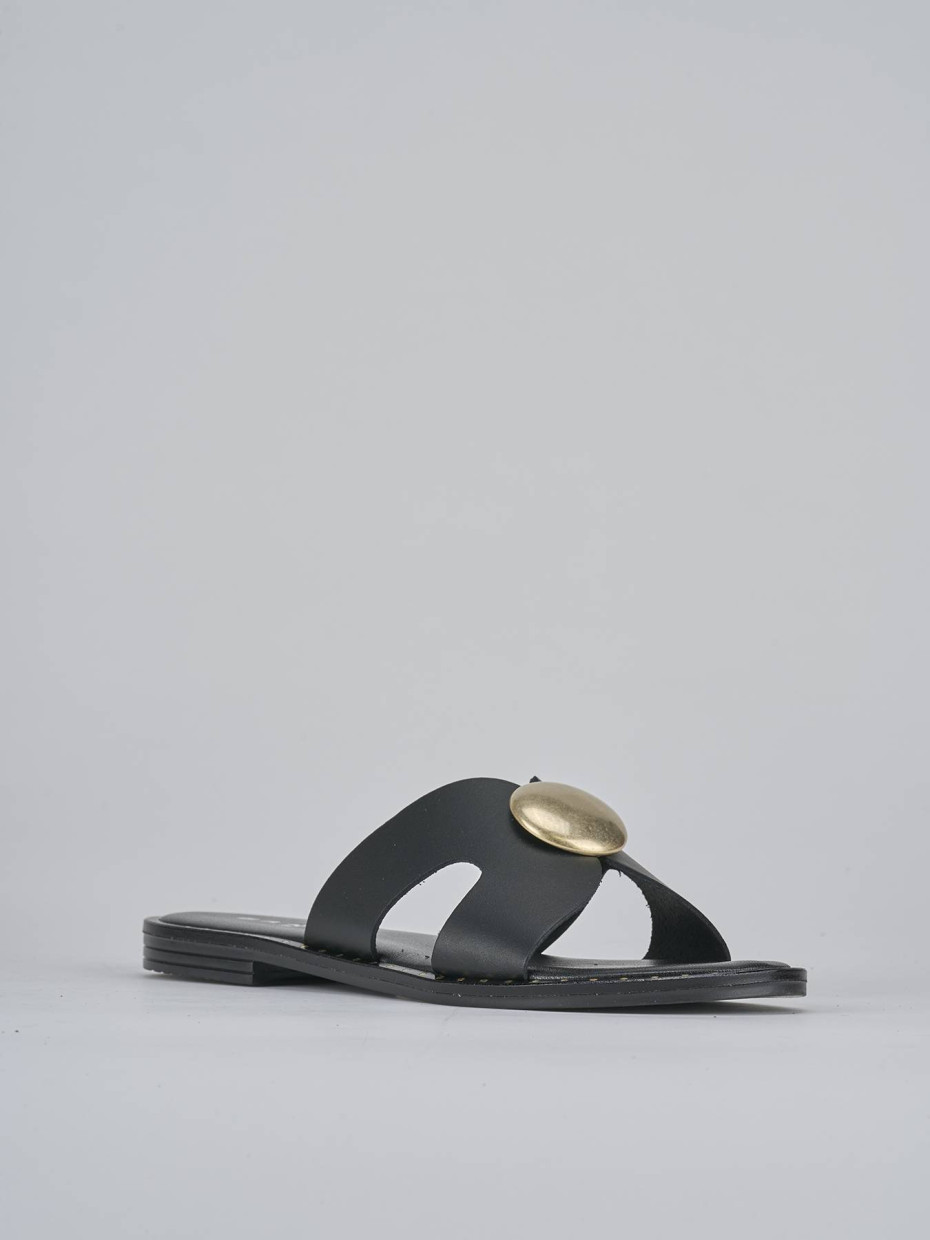 Mules tacón 1 cm negro cuero
