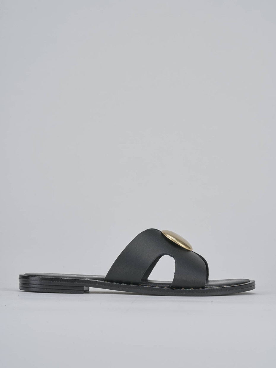Mules tacón 1 cm negro cuero