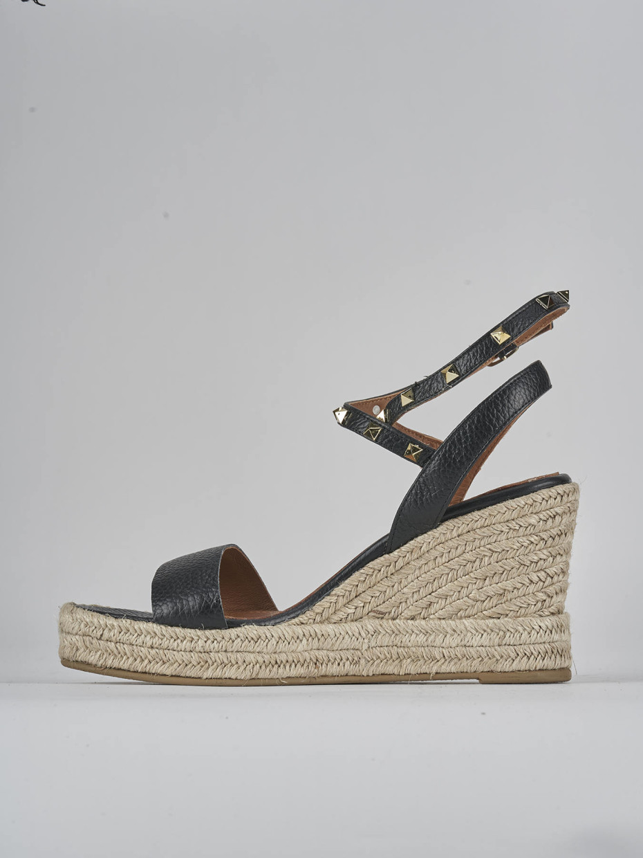 Wedge heels heel 9 cm black leather