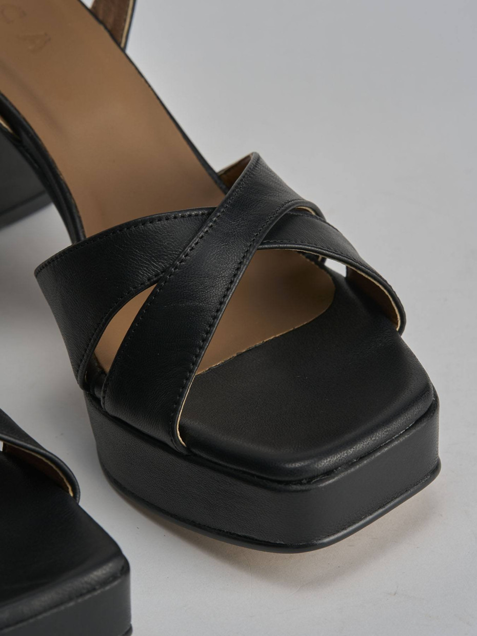 Sandalias de tacón alto tacón 8 cm negro cuero