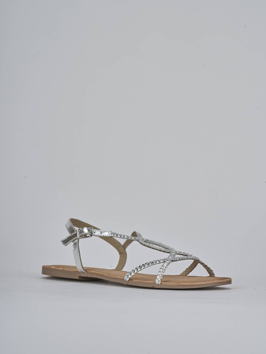 Sandalias de tacón bajo tacón 1 cm plata cuero