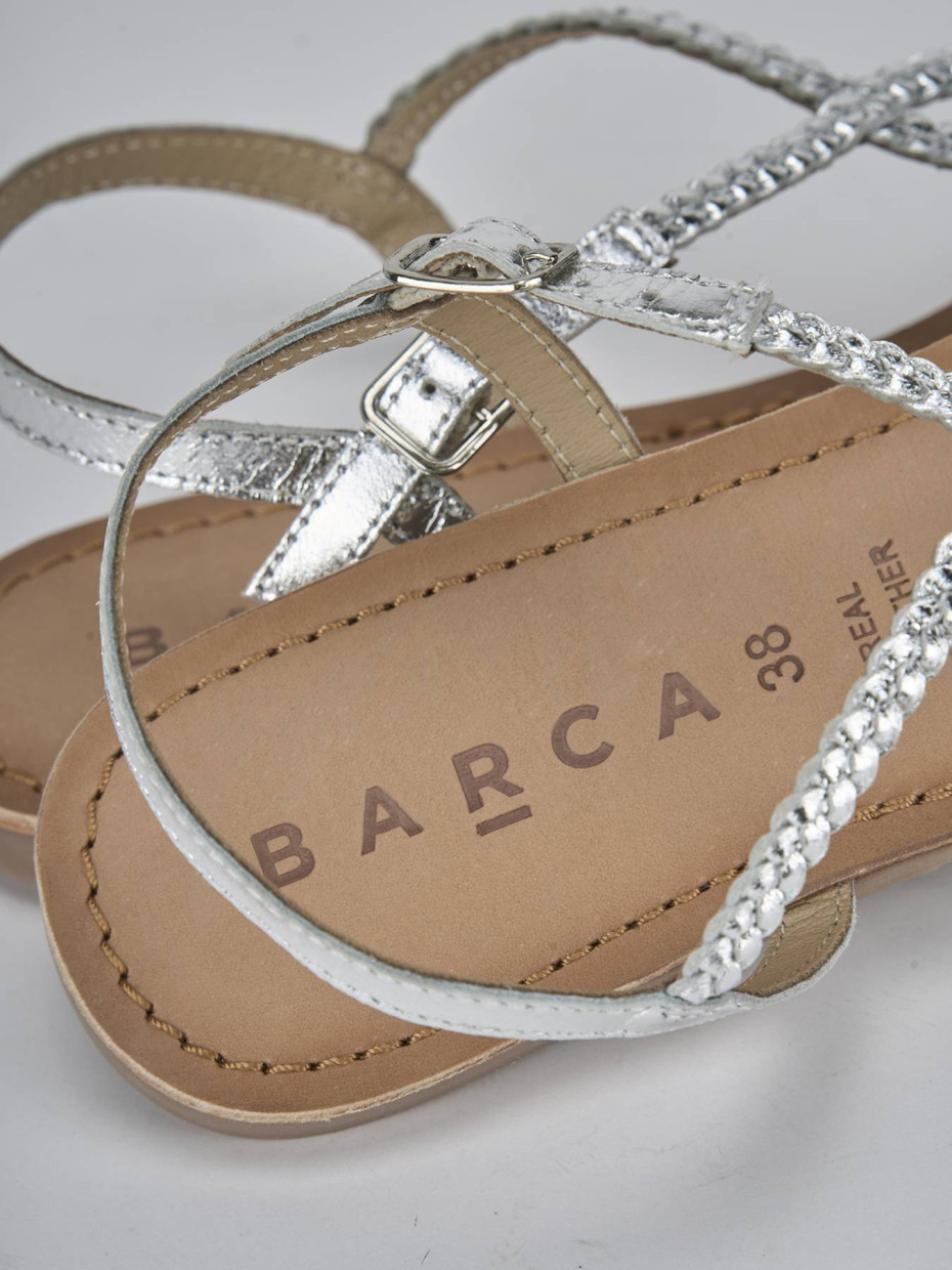 Sandalias de tacón bajo tacón 1 cm plata cuero