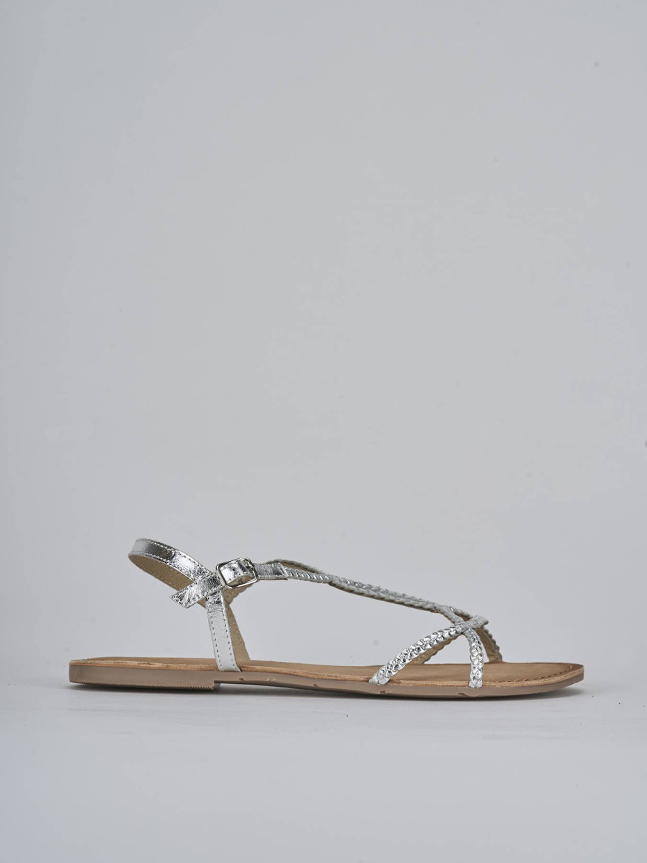 Sandalias de tacón bajo tacón 1 cm plata cuero