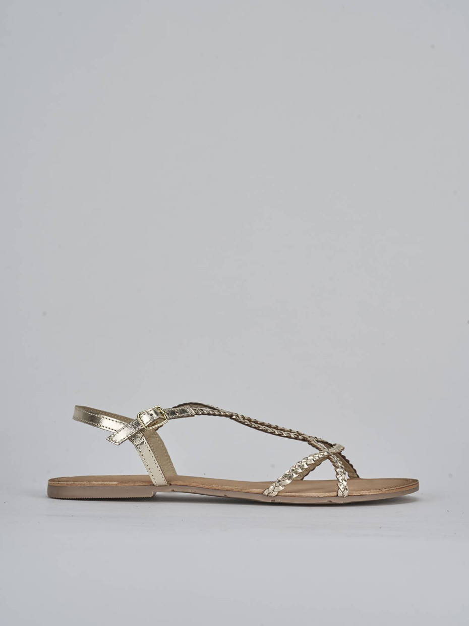 Sandalias de tacón bajo tacón 1 cm oro cuero