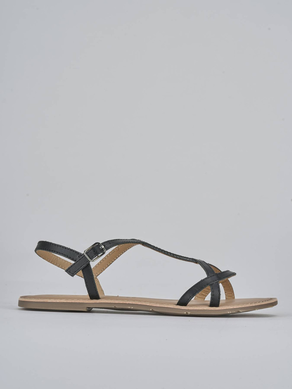 Low heel sandals heel 1 cm black leather