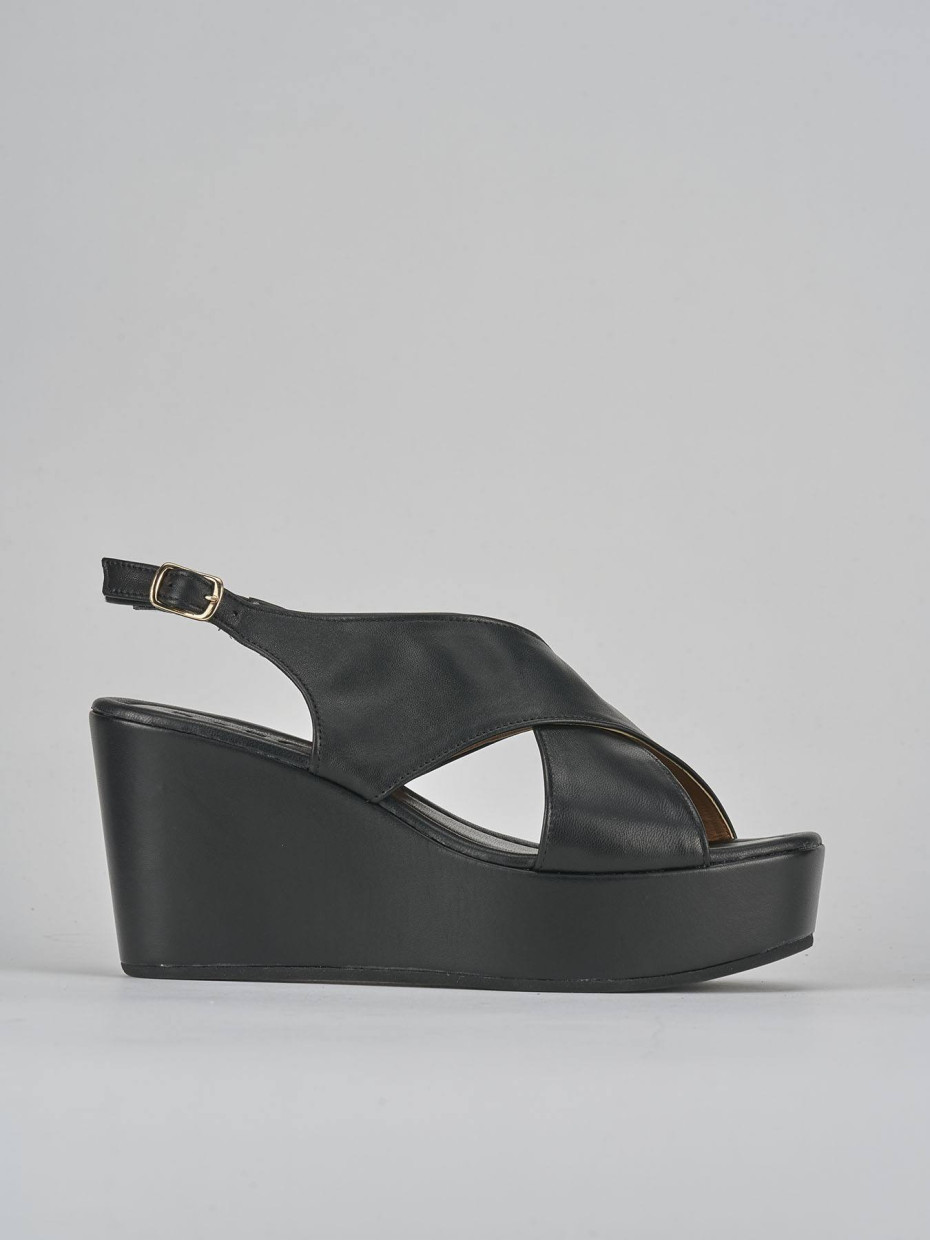 Sandalias de cuña tacón 8 cm negro cuero