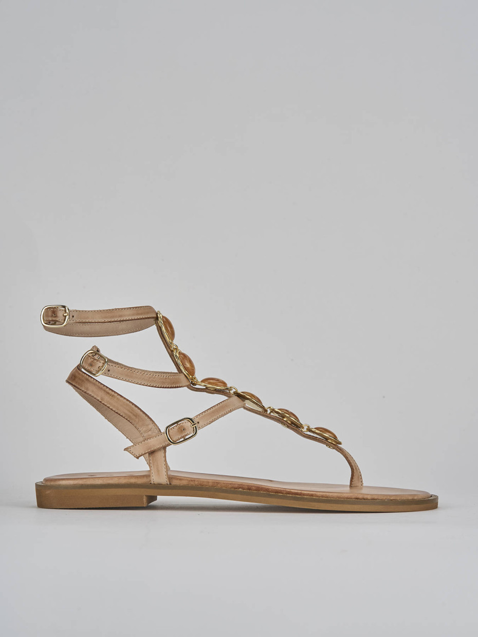 Sandalias de tacón bajo tacón 1 cm marrón cuero