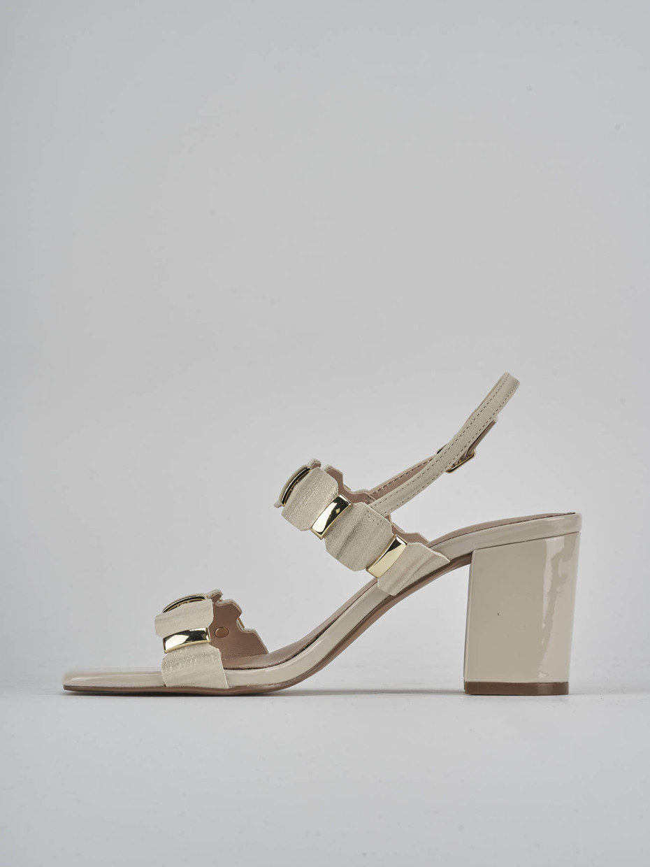 Sandalias de tacón alto tacón 8 cm beis cuero