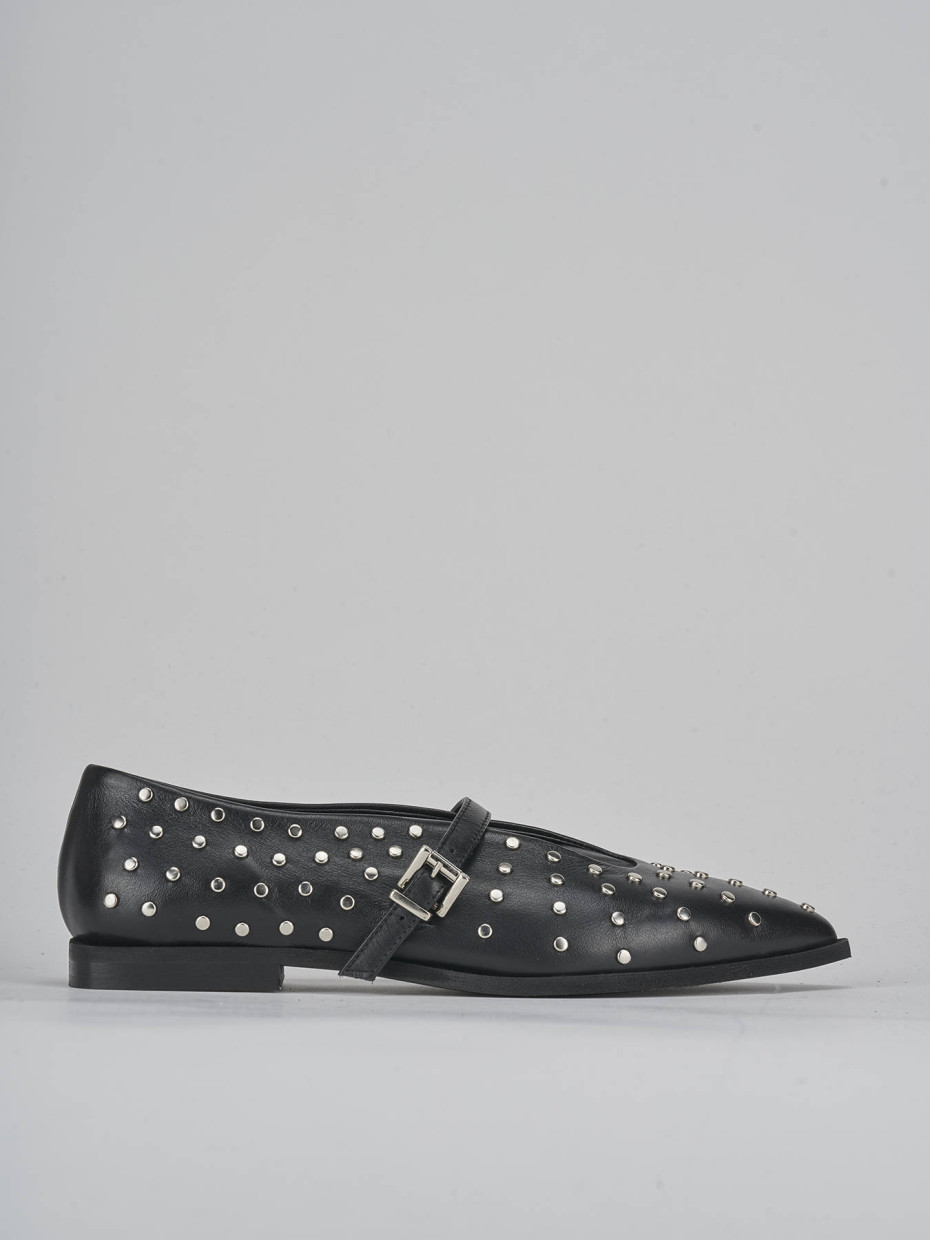 Flat shoes heel 1 cm black leather