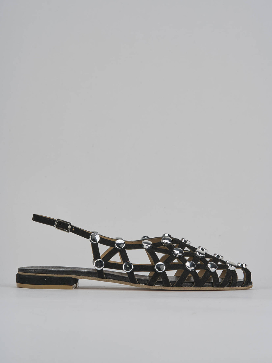 Sandalias de tacón bajo tacón 1 cm negro ante