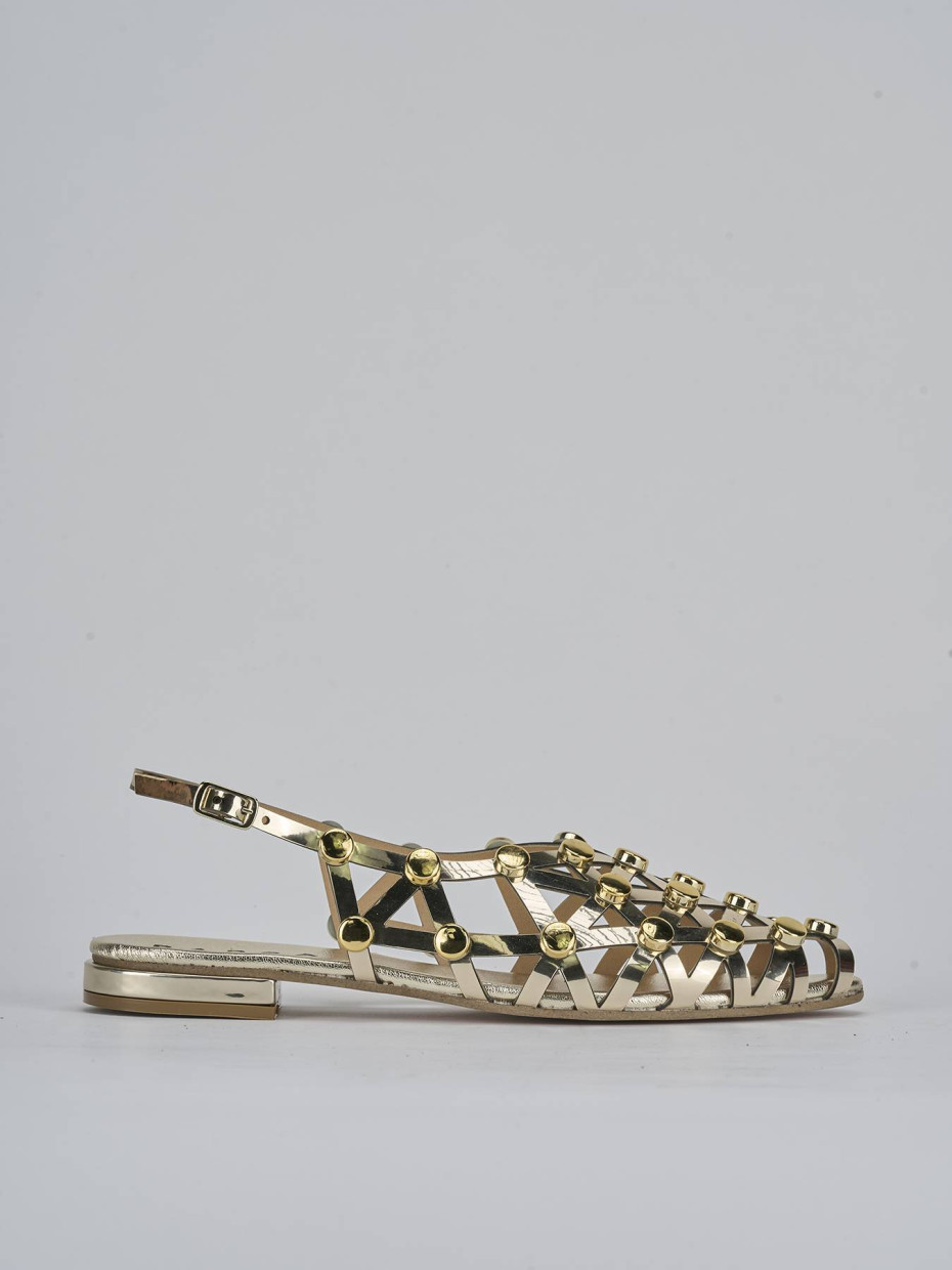 Sandalias de tacón bajo tacón 2 cm oro cuero