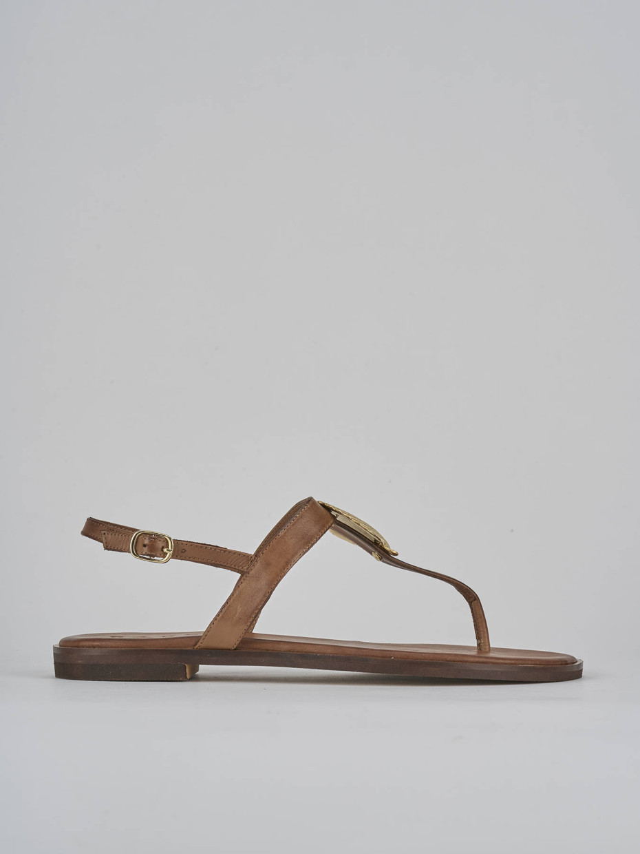 Sandalias de tacón bajo tacón 1 cm marrón cuero