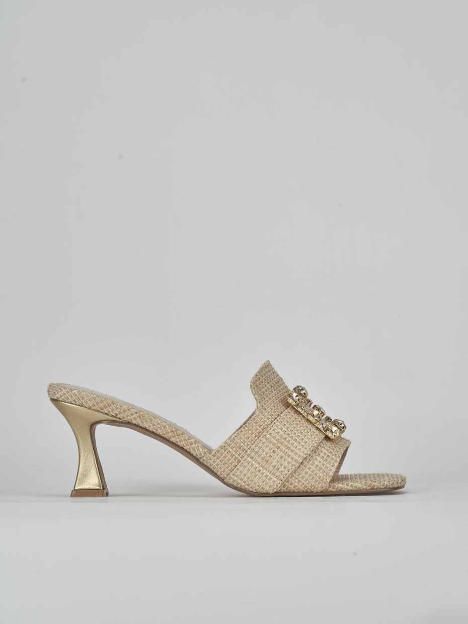 Mules tacón 6 cm beis cuero