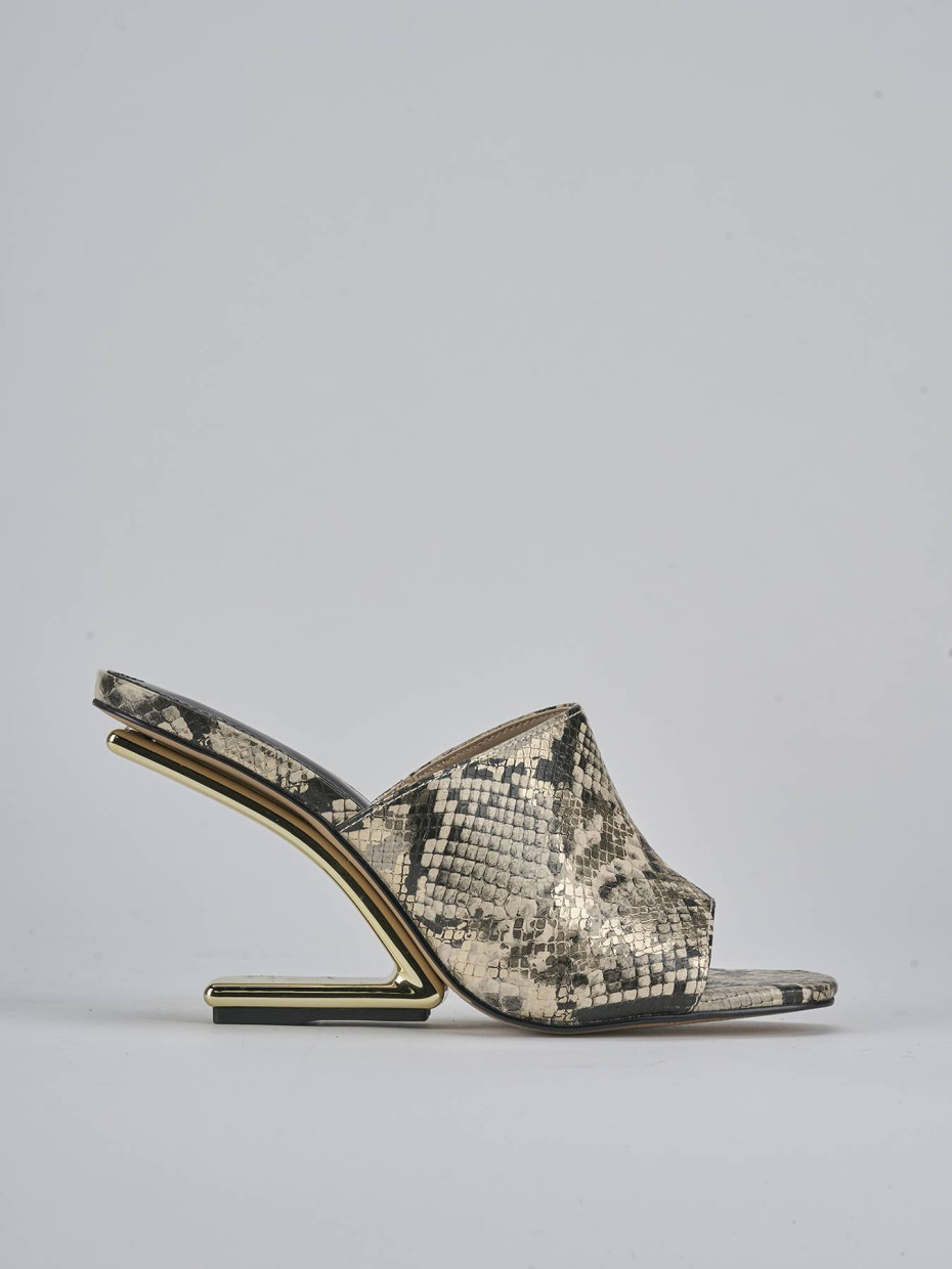 Mules tacón 9 cm beis cuero