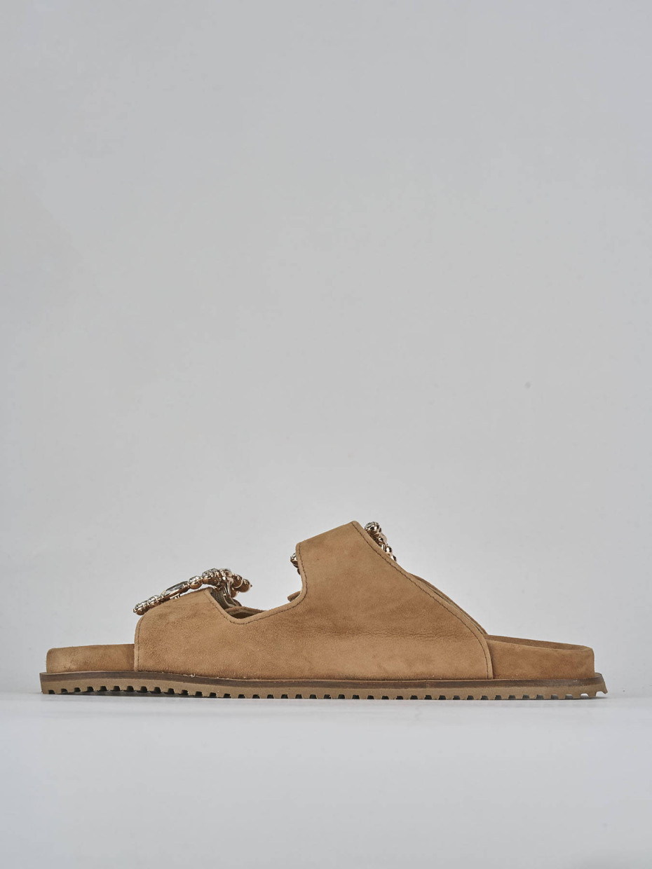 Mules tacón 1 cm marrón ante