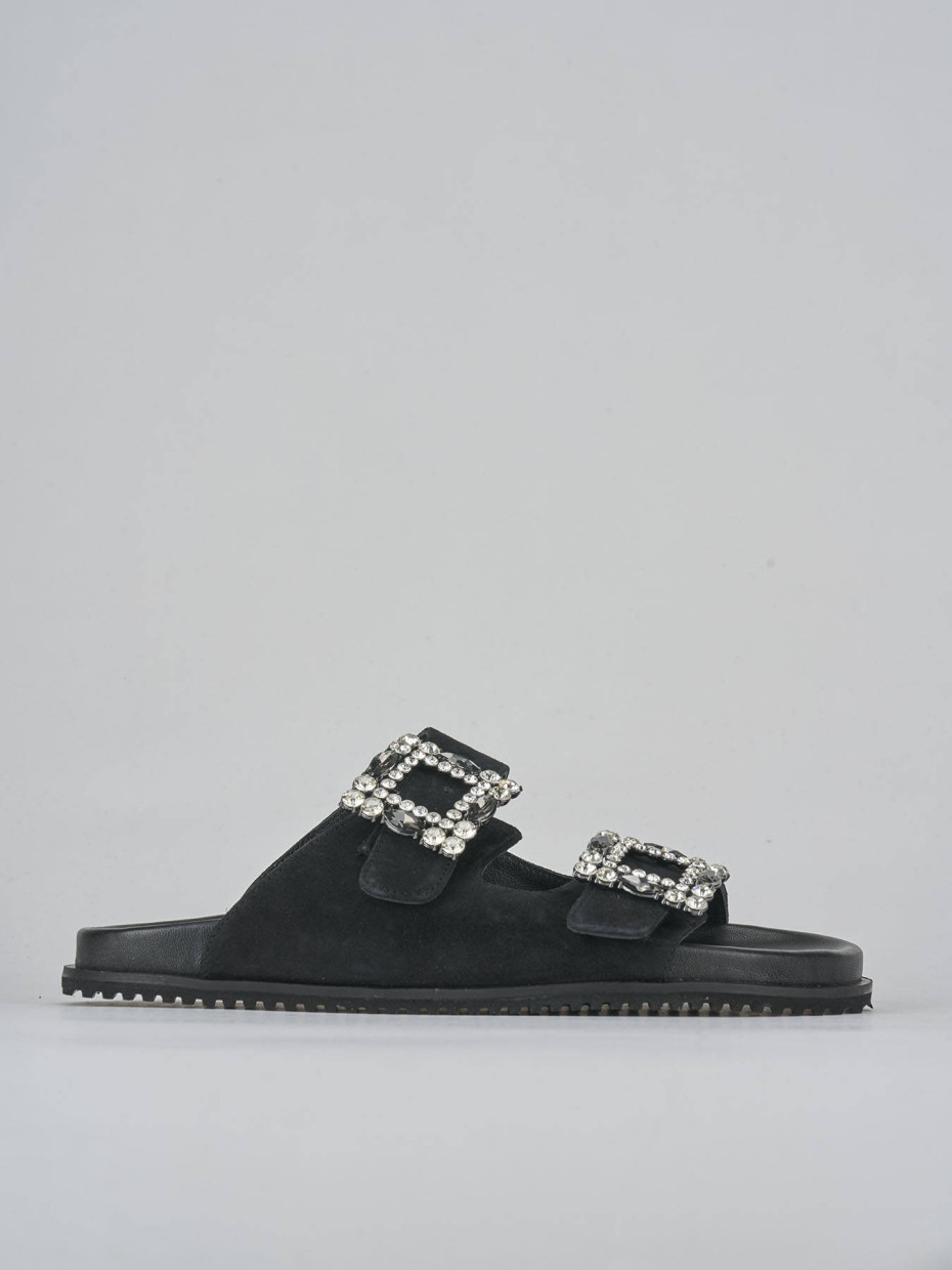 Slippers heel 1 cm black suede