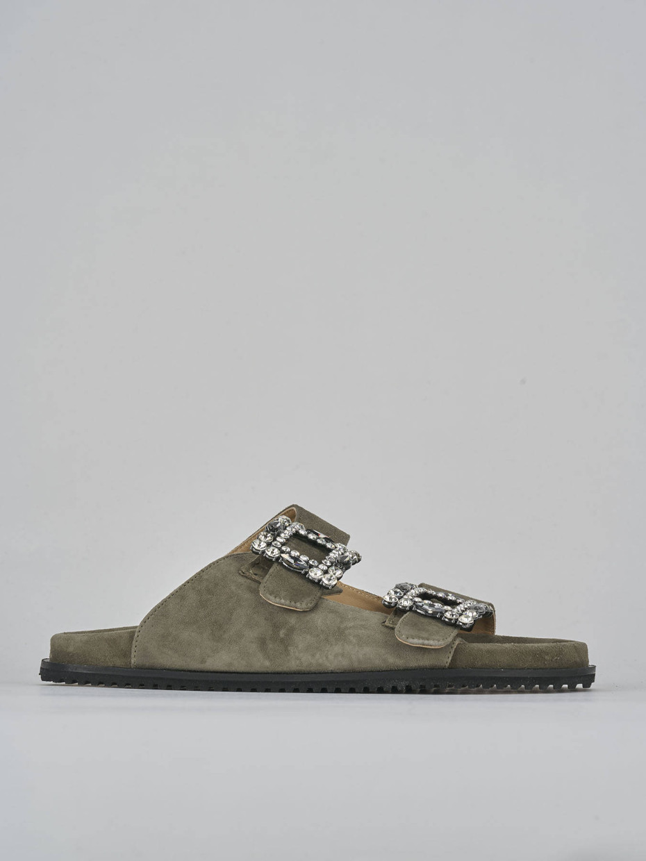 Mules tacón 1 cm verde ante