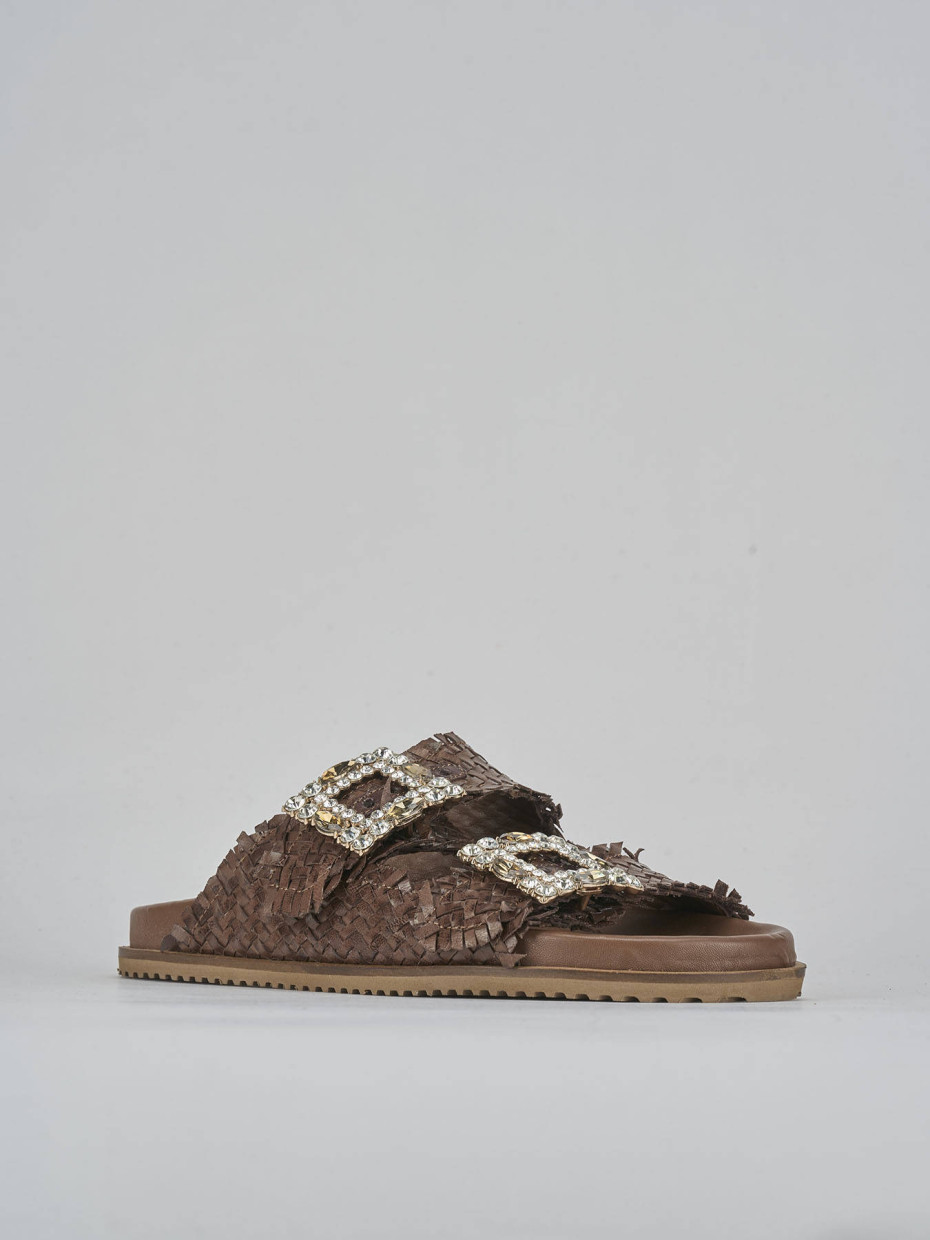 Slippers heel 1 cm dark brown leather
