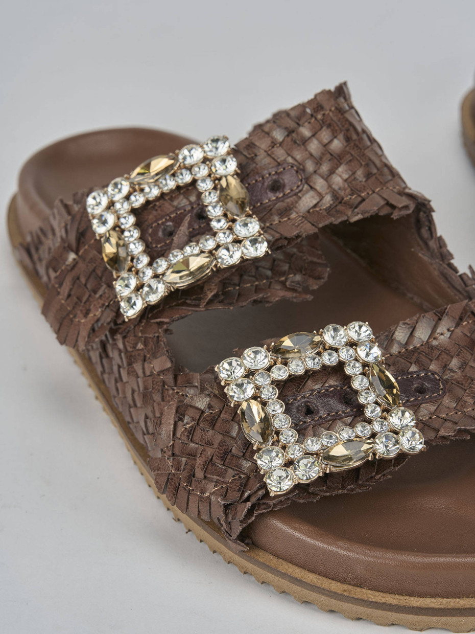 Slippers heel 1 cm dark brown leather