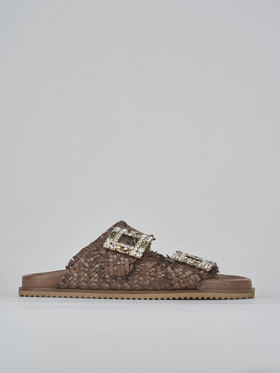 Slippers heel 1 cm dark brown leather