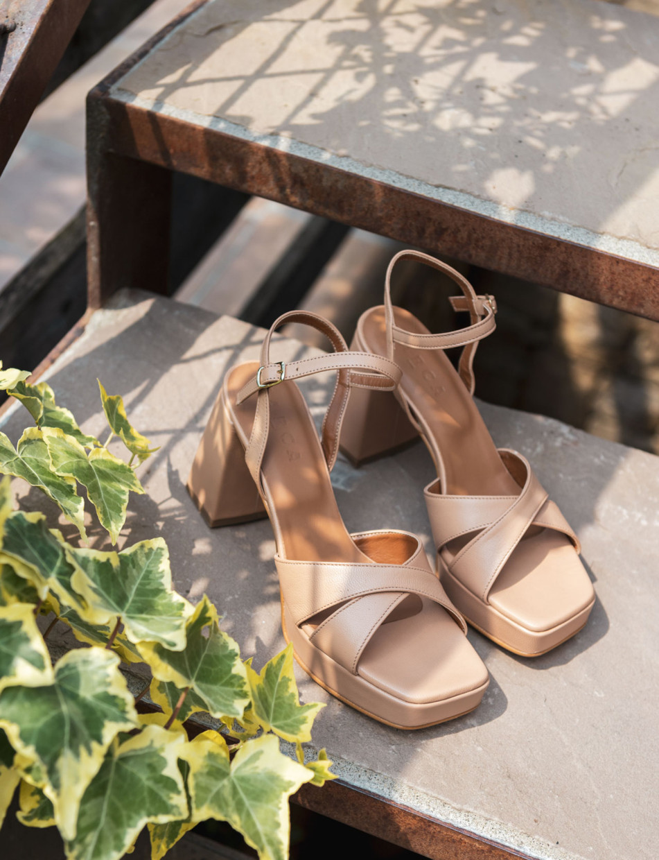 Sandalias de tacón alto tacón 8 cm marrón cuero