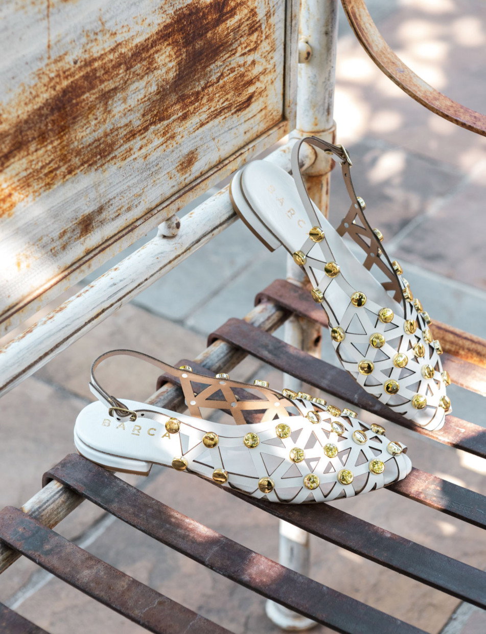 Low heel sandals heel 1 cm white leather