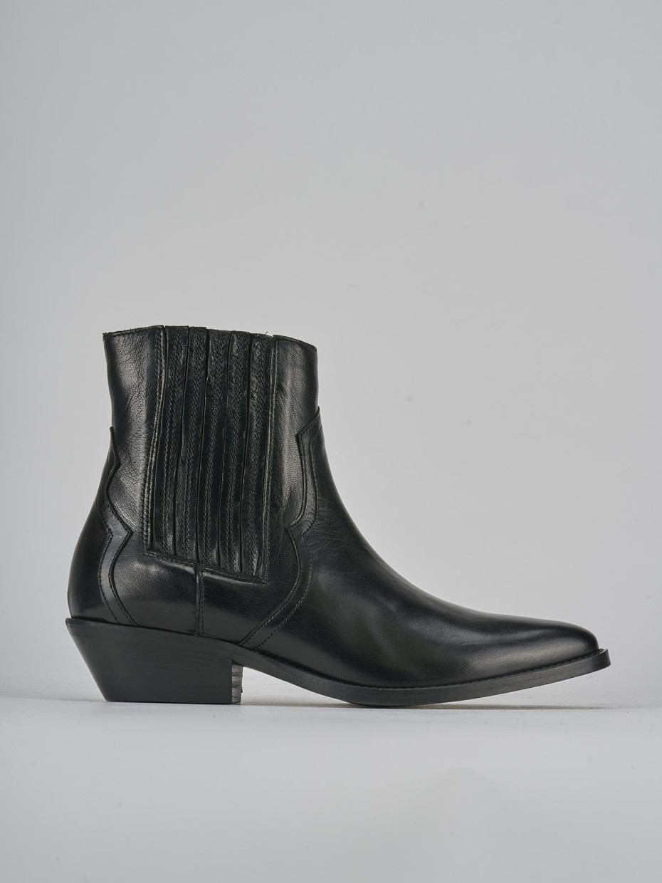 Botines de tacón bajo tacón 4 cm negro cuero