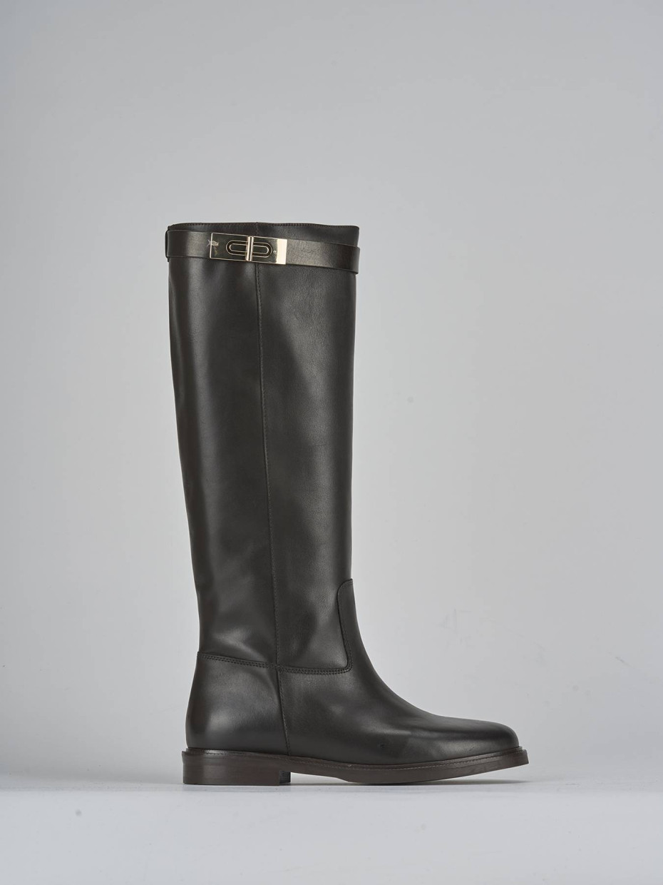 Botas de tacón bajo tacón 2 cm marrón oscuro cuero
