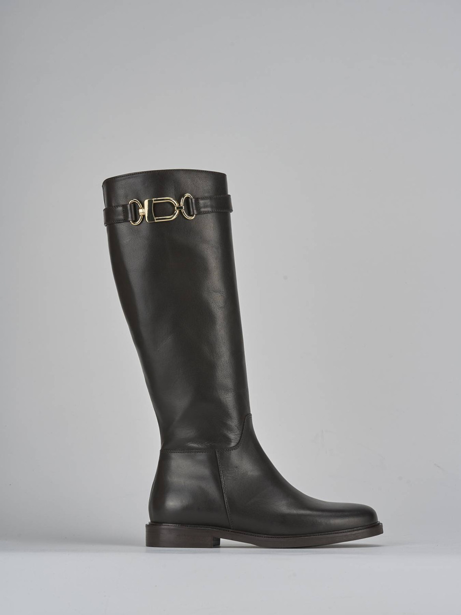 Botas de tacón bajo tacón 2 cm marrón oscuro cuero