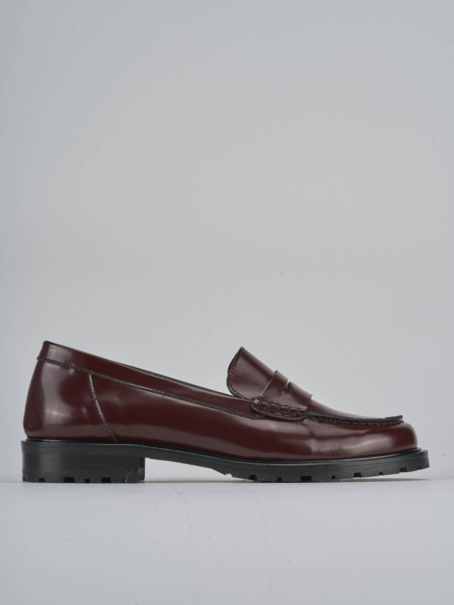Mocasines tacón 3 cm burdeos cuero
