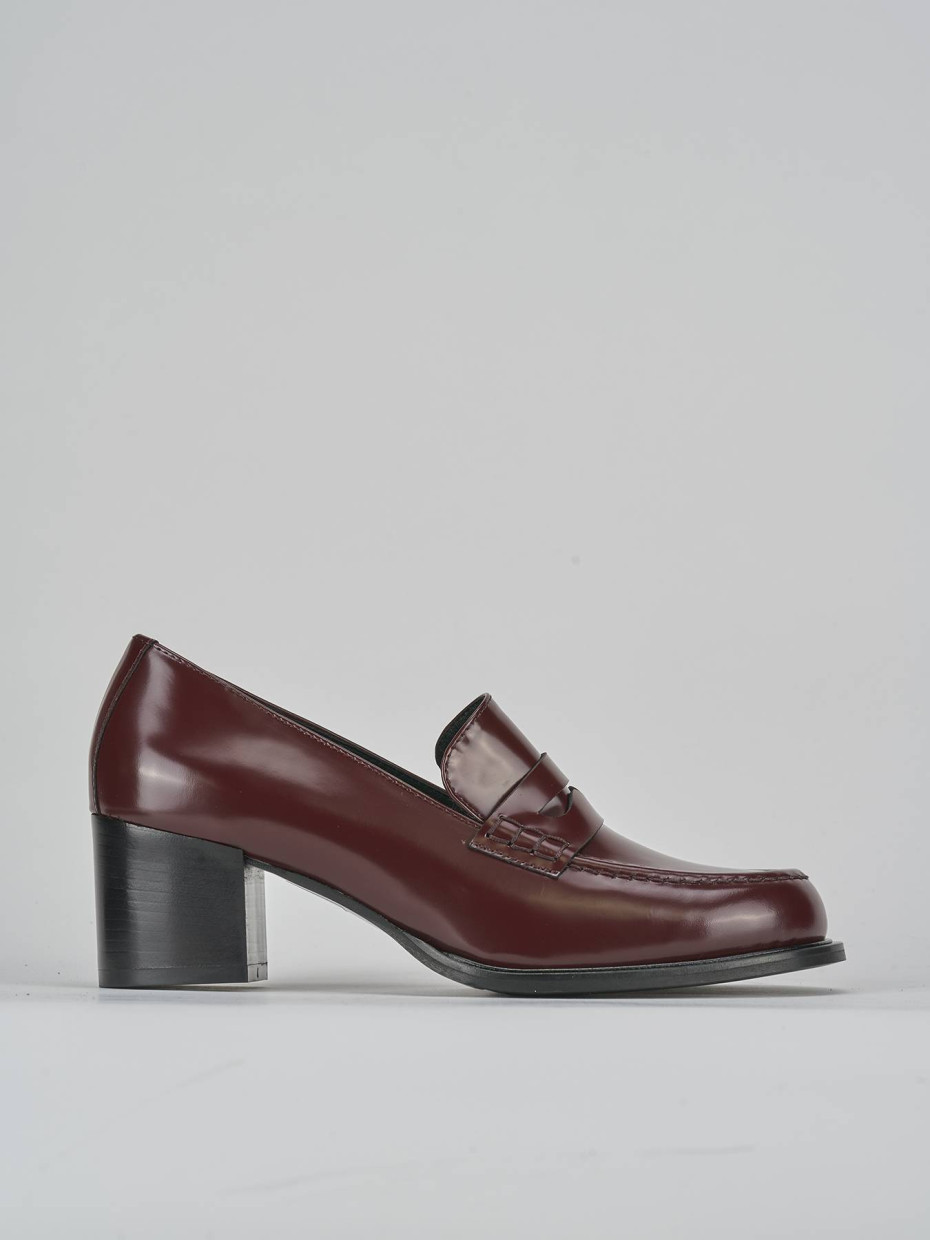 Mocasines tacón 7 cm burdeos cuero
