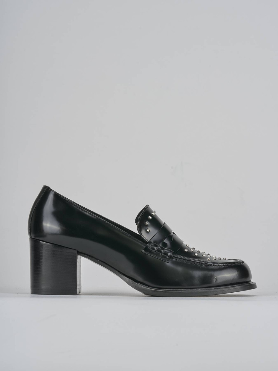 Mocasines tacón 7 cm negro cuero