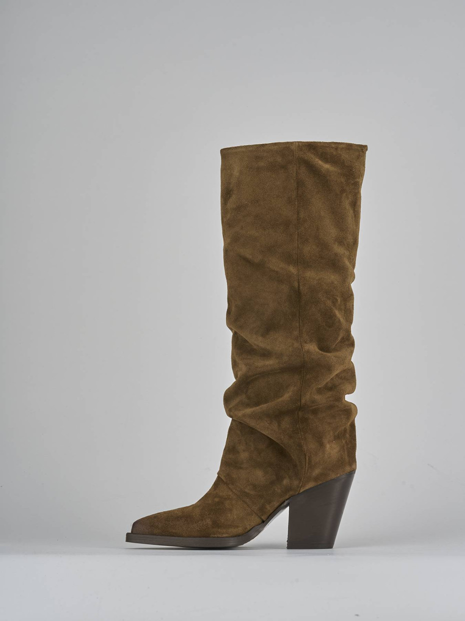 High heel boots heel 9 cm brown suede