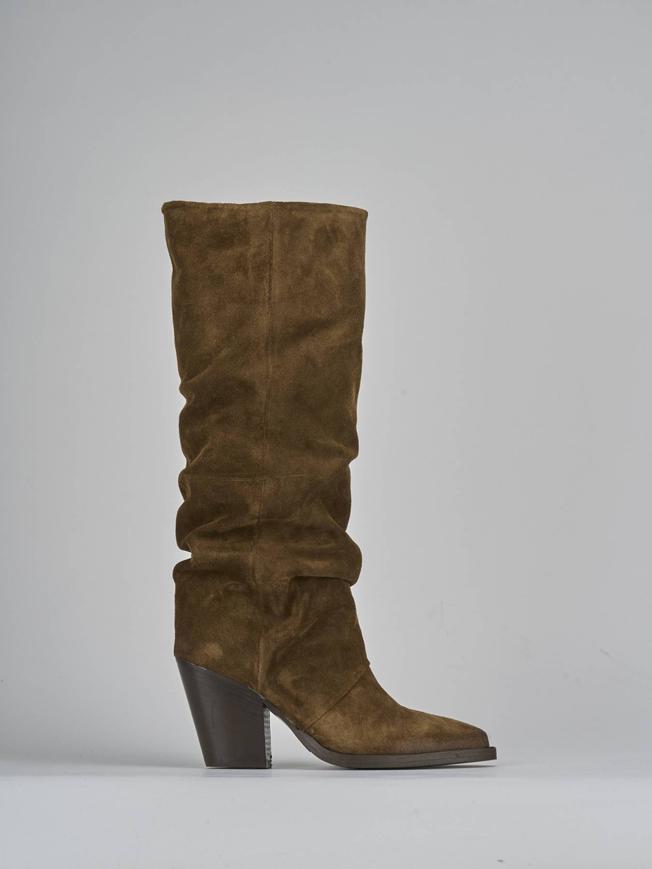 High heel boots heel 9 cm brown suede