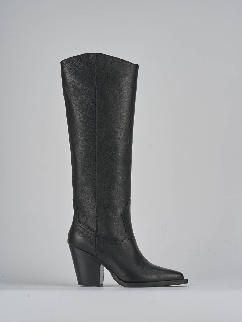Botas de tacón alto tacón 9 cm negro cuero