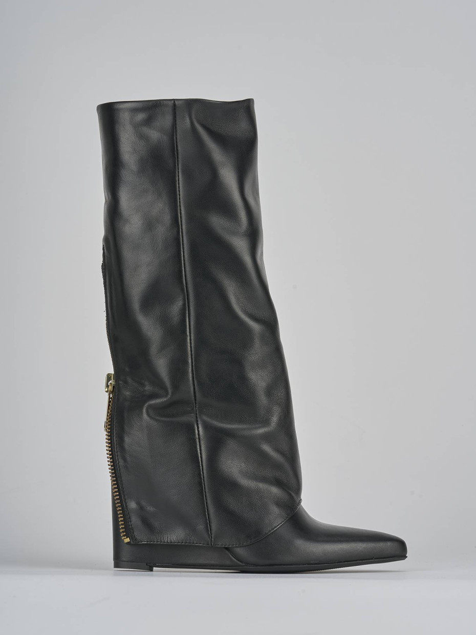 Botas de tacón alto tacón 9 cm negro cuero