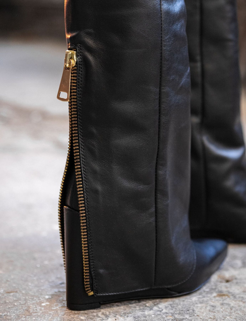 Botas de tacón alto tacón 9 cm negro cuero